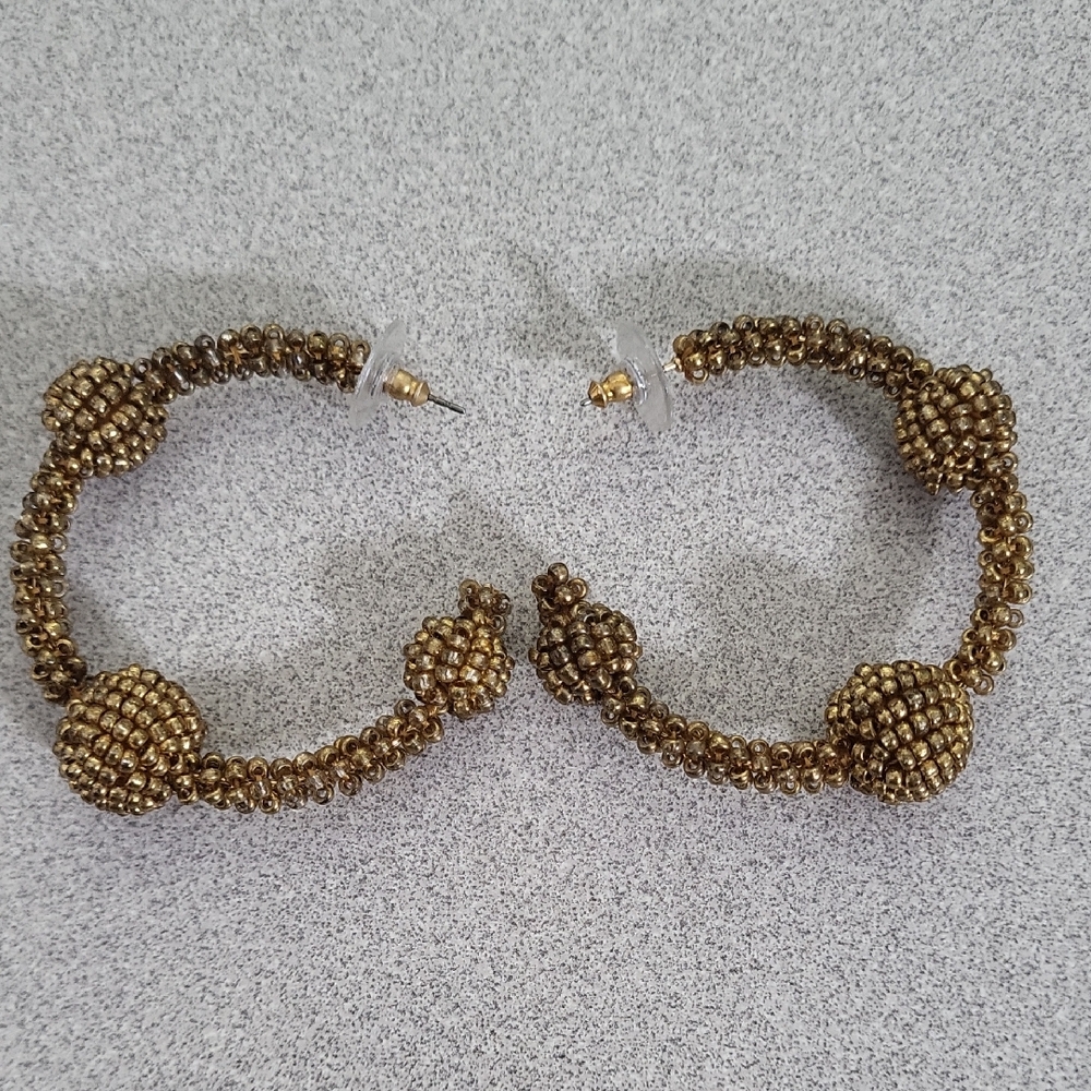 Gold-Tone Beaded Hoop Earrings‎ - Fashion Jewelry